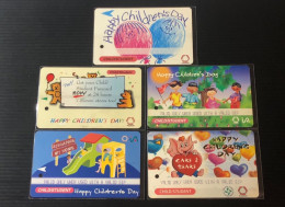 Singapore SMRT TransitLink Metro Train Subway Ticket Card, Happy Children‘s Day, Set Of 5 Used Cards - Singapur