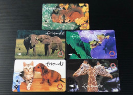 Singapore SMRT TransitLink Metro Train Subway Ticket Card, Squirrel Elephant Cat Dog Giraffe, Set Of 5 Used Cards - Singapour