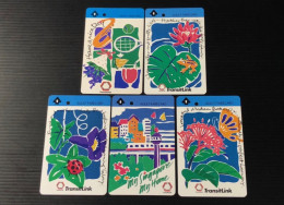 Singapore SMRT TransitLink Metro Train Subway Ticket Card, Flower, Set Of 5 Used Cards - Singapur