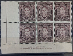 1937 3d Purple-brown SG 187 BW 196 Block Of 6 Imprint - Mint Stamps