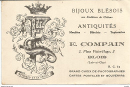 JP / Superbe CARTE De VISITE Publicitaire PUB BIJOUX BLESOIS Antiquité COMPAIN BLOIS Cher - Tarjetas De Visita