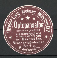 Reklamemarke München, Apotheker Theodor Lang, Optopansalbe  - Erinnophilie