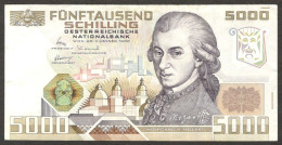 Austria 5,000 5000 Schilling Wolfgang Amadeus Mozart P-153 1988 Crisp VF Scarce - Oostenrijk