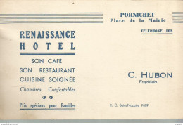 PS / Carte De Visite Ancienne 1936 PORNICHET Renaissance HOTEL Café Restaurant Hôtel C.HUBON St NAZAIRE - Visitenkarten