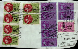 6 TIMBRES FISCAUX A 100F,5 TIMRES A 50F,2 TIMBRES A 20F,1 TIMBRE A 10F....COLLES SUR UNE FEUILLE - Stamps