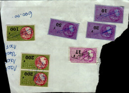1 TIMBRE FISCAUX A 20F,1 TIMBRE A 50F,1 TIMBRE A 100F,1 TIMBRE A 17F,2 TIMBRES A 200F....COLLES SUR UNE FEUILLE - Stamps