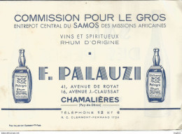 F152 / CDV Carte Publicitaire De Visite PUB Advertising Card / CHAMALIERES F.PALAUZI Vin Rhum PALNIGRA SAMOS DES PERES - Visitekaartjes
