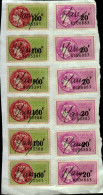 6 TIMBRES FISCAUX A 100F,6 TIMBRES A 20F  ..COLLES SUR UNE FEUILLE - Sellos