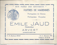 F152 / CDV Carte Publicitaire De Visite PUB Advertising Card / ARVERT Emile JAUD MARENNES HUITRES Huitre Ostreiculteur - Visiting Cards