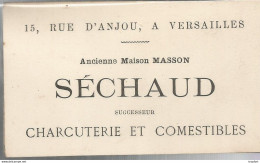 JP / RARE Carte De Visite Publicitaire Ancienne SECHAUD Charcuterie Et Comestibles Maison MASSON VERSAILLES - Tarjetas De Visita