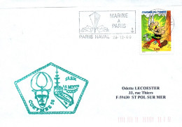 ENVELOPPE AVEC CACHET FREGATE F.A.S.M. LA  MOTTE PICQUET - MISSION CORYMBE 56 - PARIS NAVAL LE 28/12/00 - BEAU TIMBRE - Seepost