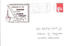 ENVELOPPE AVEC CACHET FREGATE F.A.S.M. LA  MOTTE PICQUET - PASSAGE A L' AN 2000 PENDANT KHOR ANGAR - LE 31/01/99 - Seepost