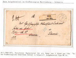 Norddeutscher Bund Paketbegleitbrief Lübz - Schwerin, Aufgabezettel #IB948 - Covers & Documents