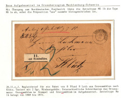 Norddeutscher Bund Paketbegleitbrief Grevesmühlen - Klütz, Aufgabezettel #IB946 - Cartas & Documentos