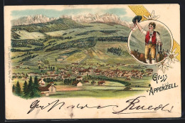 Lithographie Appenzell, Totalansicht Aus Der Ferne  - Appenzell