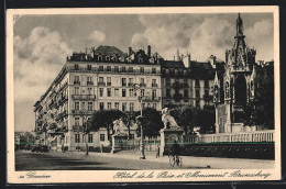 AK Genève, Hotel De La Paix Et Monument Brunschwig  - Genève
