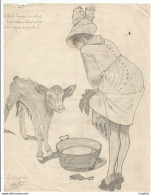 D9 / Cartoon / Dessin Année 1917 // Dessin Dessinateur Signé Original // Crayon De Bois // Vache Agriculture Jambes - Dessins