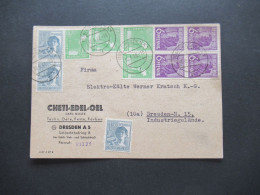 SBZ Währungsreform ZF Zehnfachfrankatur 30.6.1948 Orts PK Dresden Firmen PK Cheti Edel Oel Carl Nolte Dresden A 5 - Cartas & Documentos