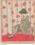 D9 / Cartoon / Dessin DESSINATEUR Année 1917 // Dessin Signé Original Pastel Couleur // Dans L'attente Femme Assise - Tekeningen