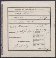 Reçu Service Télégraphique De L'Etat - Station De Paris (Louvre) 22 Mai 1860 - Telegramas Y Teléfonos