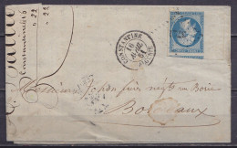 L. Affr. N°14B (gd BdF & Voisin) PC3721 Càd CONSTANTINE /16 AVRIL 1861/ ALGERIE Pour BORDEAUX (au Dos: Càd Ambulant "MAR - 1853-1860 Napoléon III
