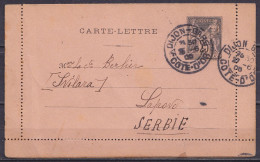 EP Carte-lettre 25c Noir Sage Càd DIJON-GARE /20-6-1905 Pour LAPOVO Serbie (au Dos: Càd Arrivée LAPOVO) - Kartenbriefe