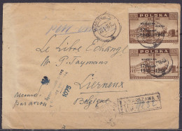 Pologne - L. Recommandée Par Avion Affr. 2x 8Zt N°476E (non-dentelés) Càpt WARSZAWA /22.I.1946 Pour LIERNEUX - Cachet Ce - Cartas & Documentos