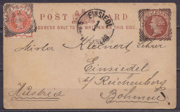 EP CP Postcard  1/2d + 1/2d Càd MANCHESTER /DE 29 1890 Pour EINSIEDEL Austria Böhmen - Càd Arrivée EINSIEDEL - Stamped Stationery, Airletters & Aerogrammes