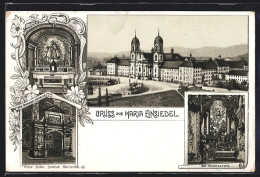 Lithographie Einsiedeln, Kloster Maria Einsiedel, Gnaden-Kapelle Aussen- Und Innenansichten  - Einsiedeln