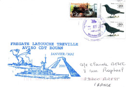 ENVELOPPE AVEC CACHET FREGATE LATOUCHE TREVILLE AVISO CDT BOUAN JANVIER / MAI 2001 - ESCALE AU CHILI LE 20/04/2001 - Correo Naval