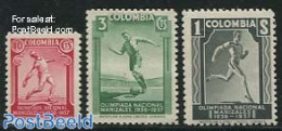 Colombia 1937 National Olympics 3v, Mint NH, Sport - Athletics - Football - Sport (other And Mixed) - Athletics