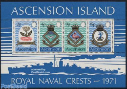 Ascension 1971 Royal Navy Naval Arms (III) S/s, Mint NH, History - Nature - Transport - Coat Of Arms - Birds - Fish - .. - Pesci