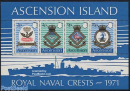 Ascension 1971 Royal Navy Naval Arms (III) S/s, Mint NH, History - Nature - Transport - Coat Of Arms - Birds - Fish - .. - Fishes