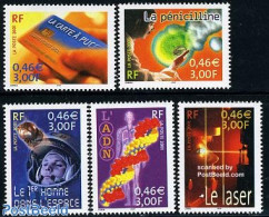 France 2001 Science 5v, Mint NH, Health - Transport - Various - Health - Space Exploration - Banking And Insurance - Unused Stamps