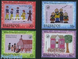 Barbados 1996 UNICEF 4v, Mint NH, History - Religion - Unicef - Christmas - Art - Children Drawings - Kerstmis