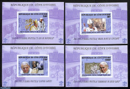 Ivory Coast 2005 Pope John Paul II 4 S/s, Imperforated, Mint NH, Religion - Pope - Religion - Neufs