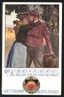 Künstler-AK Karl Friedrich Gsur, Deutscher Schulverein NR 18 /100: Soldat Küsst Beim Abschied Seine Geliebte  - Guerra 1914-18