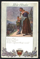 Künstler-AK Karl Friedrich Gsur, Deutscher Schulverein NR 197: Die Glocke, Trauernde Familie, Sprüchlein  - Guerra 1914-18