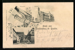 AK Rothenburg Ob. Tauber, Rathaus, Klingentor, Strasse Klinggasse  - Rothenburg O. D. Tauber