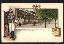 Passepartout-Lithographie Bad Kissingen, Rakoczy Brunnenhalle, Postillon Mit Brief Und Pferd, Briefkasten  - Post & Briefboten