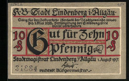 Notgeld Lindenberg / Allgäu 1917, 10 Pfennig, Ritter In Rüstung Mit Kanone  - [11] Local Banknote Issues