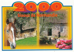 CPM 10.5 X 15 L'année 2000 En NORMANDIE Bisous De  Cheval Ferme Fermière Poule Chien Toit De Chaume - Haute-Normandie