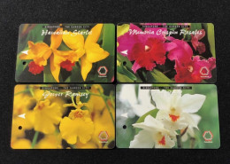 Singapore SMRT TransitLink Metro Train Subway Ticket Card, The Garden City Orchid Flower, Set Of 4 Used Cards - Singapour