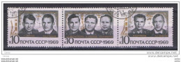 RUSSIA:  1969  EQUIPAGGIO  SOYOUZ  6  -  10 K. TRITTICO  US. -  YV/TELL. 3542/44 - Usati