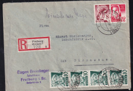 Freimarken 8 Pfg., 10 Pfg. (4x) Und 12 Pfg. Auf R-Brief Ab Freiburg (Breisgau) 13.12.48  - Andere & Zonder Classificatie