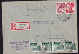 Freimarken 8 Pfg., 10 Pfg. (4x) Und 12 Pfg. Auf R-Brief Ab Freiburg (Breisgau) 13.12.48  - Autres & Non Classés