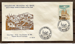 Brazil Envelope PVT FIL 03C 1990 Religion Architecture CBC MG Church - FDC