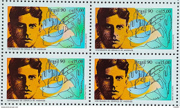 C 1709 Brazil Stamp Of The Book Literature Oswald De Andrade 1990 Block Of 4 - Ongebruikt
