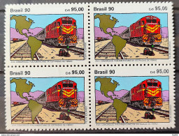 C 1696 Brazil Stamp Panamerican Congress Of Road Roads Map 1990 Block Of 4 2 - Unused Stamps