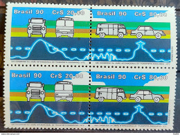 C 1681 Brazil Stamp International Transport Congress Truck Bus Car Rio De Janeiro 1990 Block Of 4 - Ongebruikt